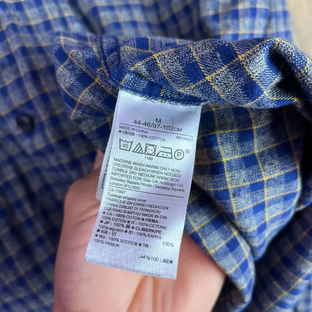 Banana Republic Mens Shirt Blue Yellow Plaid Luxe Flannel Camden Fit Medium